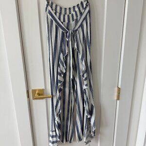 Luxxel Blue & White Striped Ruffle Pants with Crop Top set
